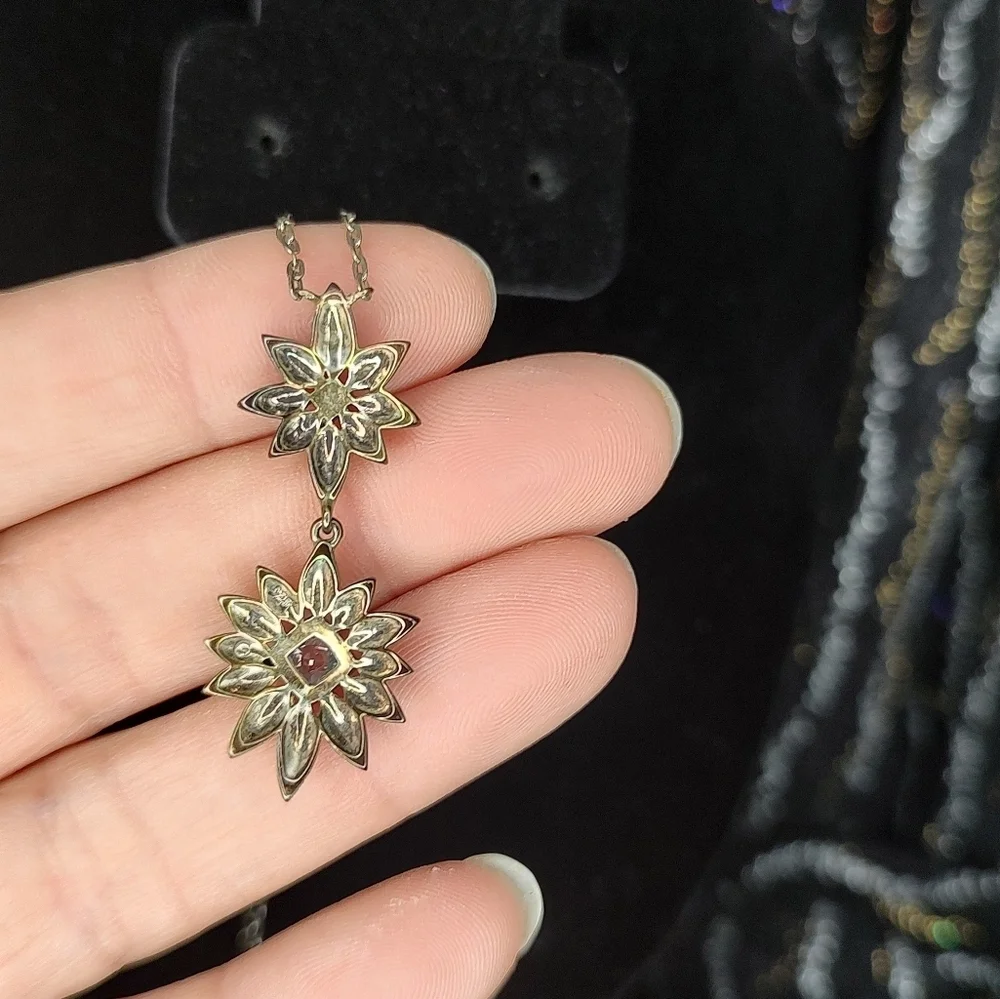 Judith Jack Necklace 925 Sterling Silver Double Daisy Drop Marcasite